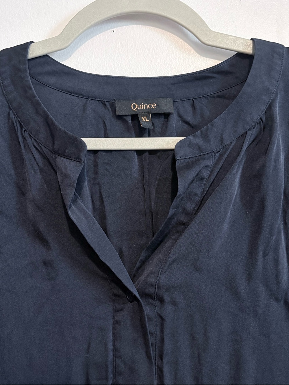 Quince Dark Navy Button-Front Silk Blouse